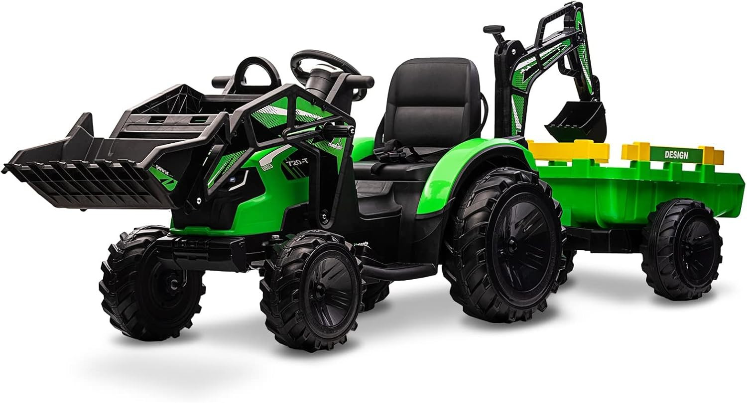 3-In-1 Ride on Tractor, 24V Ride on Car Toy Excavator & Bulldozer