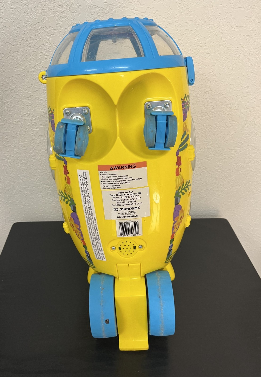 Baby Shark Submarine Ride-On Push-n-go toy Discontinued Item Yellow