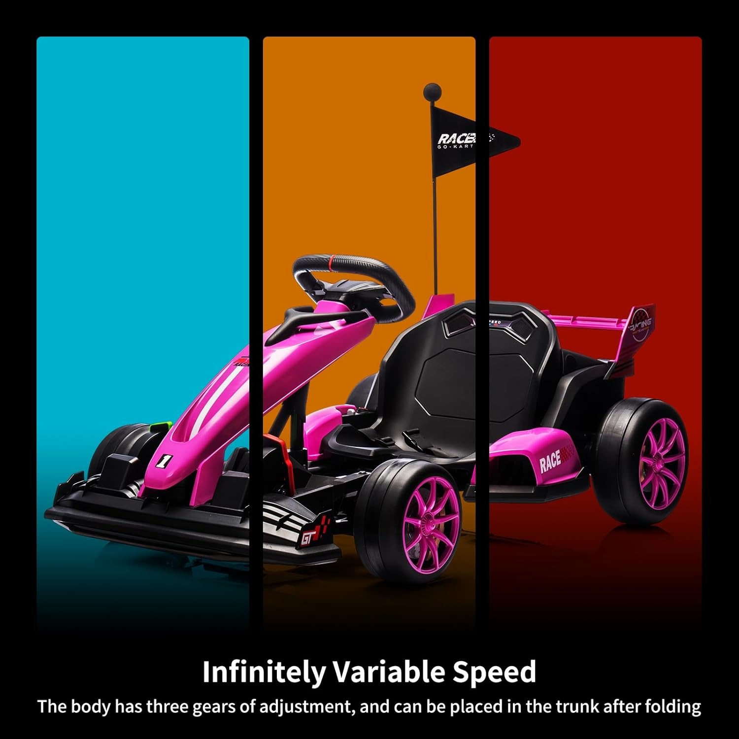 24V Drift Cart for Kids, Dual Motors, Electronic Brake, Adjustable Seat,Foldable