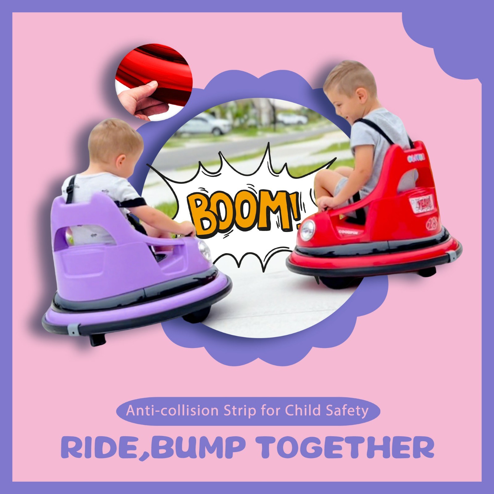 12V Kids Ride on Bumper Electric Car Toys w/Remote, LED, 360 Degree Spin,Red