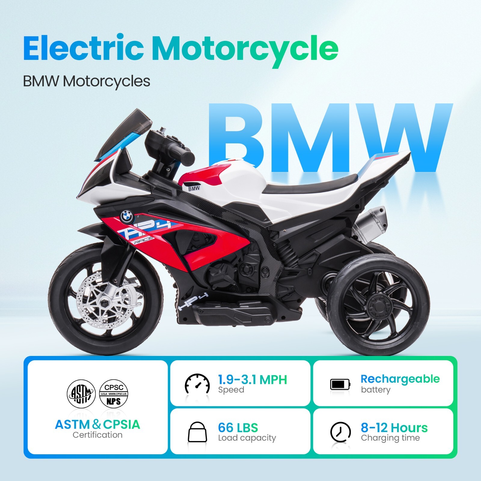 Kids Ride On Motorcycle 12V BMW Licensed Electric Toy Bike with MP3 for Age 3-6