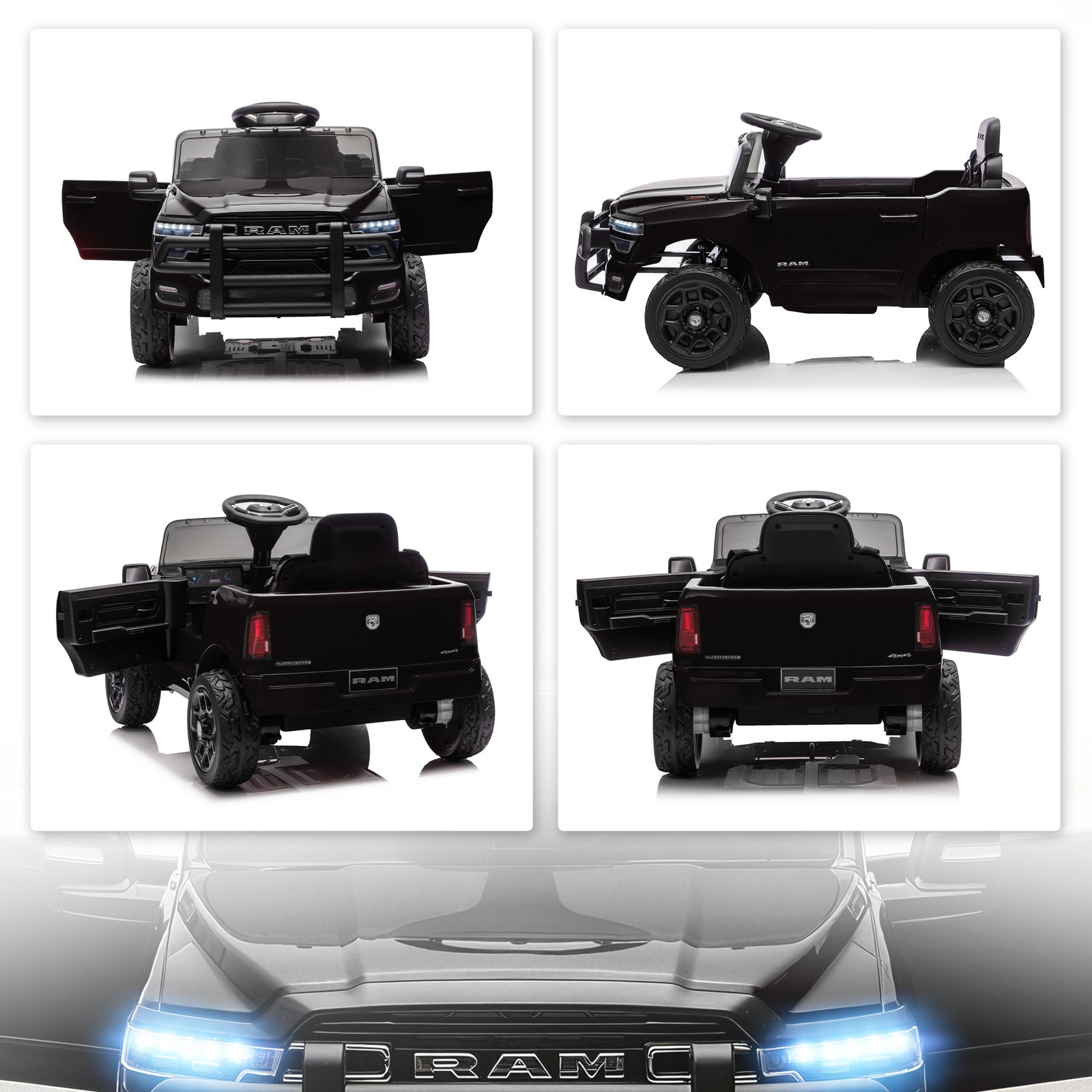 12V Licensed Dodge RAM 3500 Kids Ride on Car with Dual Motors, Black