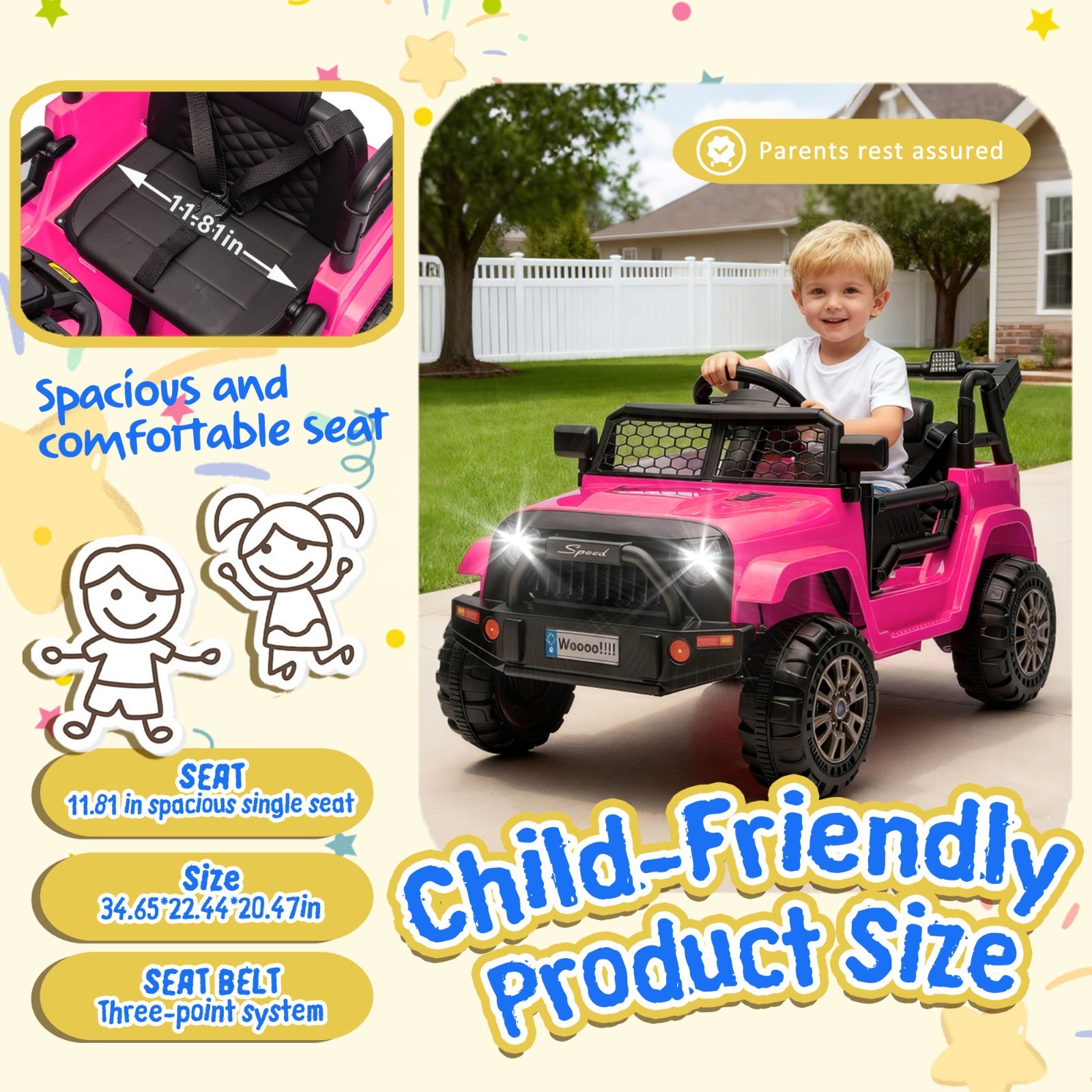 12V Kids Ride On Toys Truck w/Remote, Electric Toddler Ride on Car for Kids,Pink