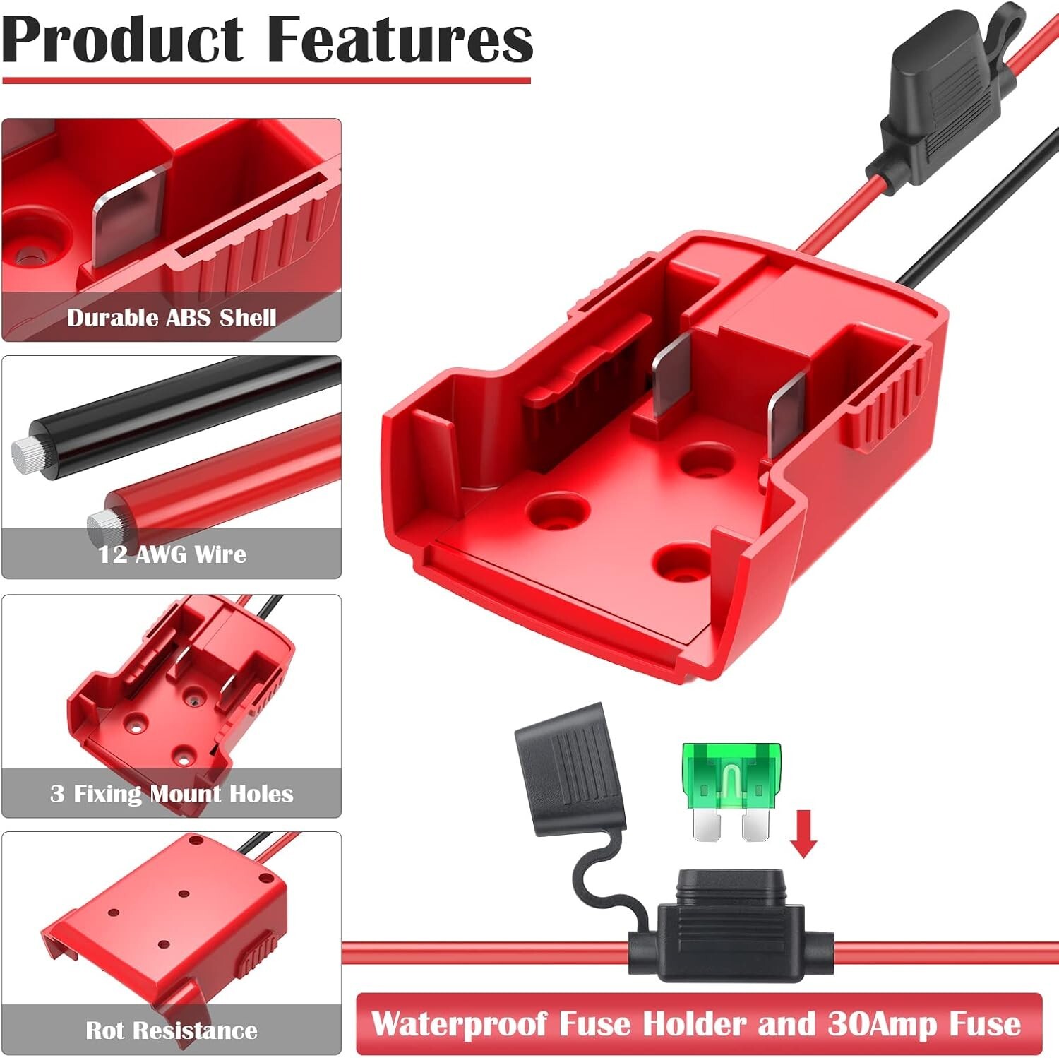 18V Milwaukee M18 Power Wheel Adapter Set – 2 Adapters with Heavy-Duty Fuses