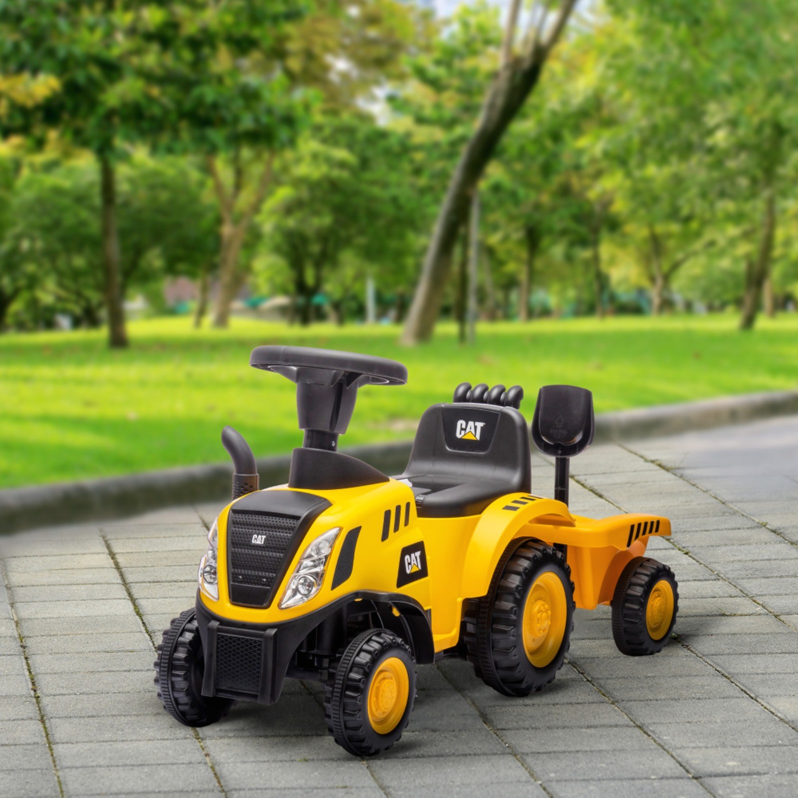 Qaba 2 in 1 Ride on Tractor Excavator Shovel Detachable Trailer 18-36M Yellow