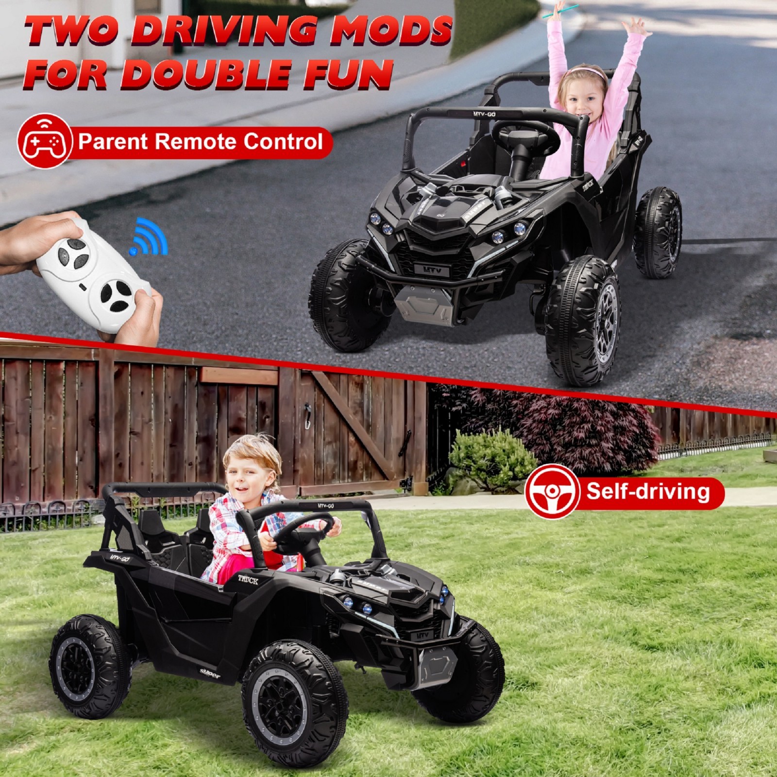 24V Kids Ride On UTV Green, 2 Seater Battery Powered Ride On Car