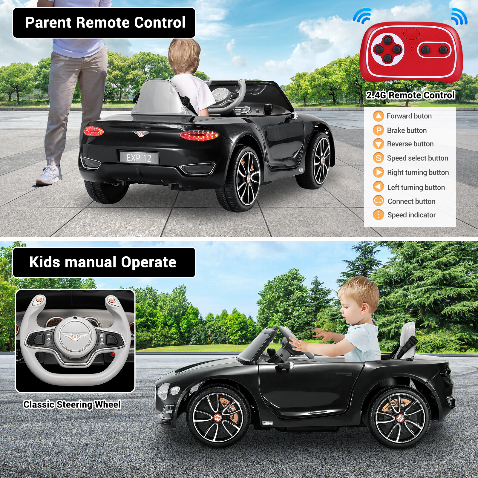 Kids Toddler Licensed Bentley EXP 12 Ride On Car Remote Control Electric Toy Car