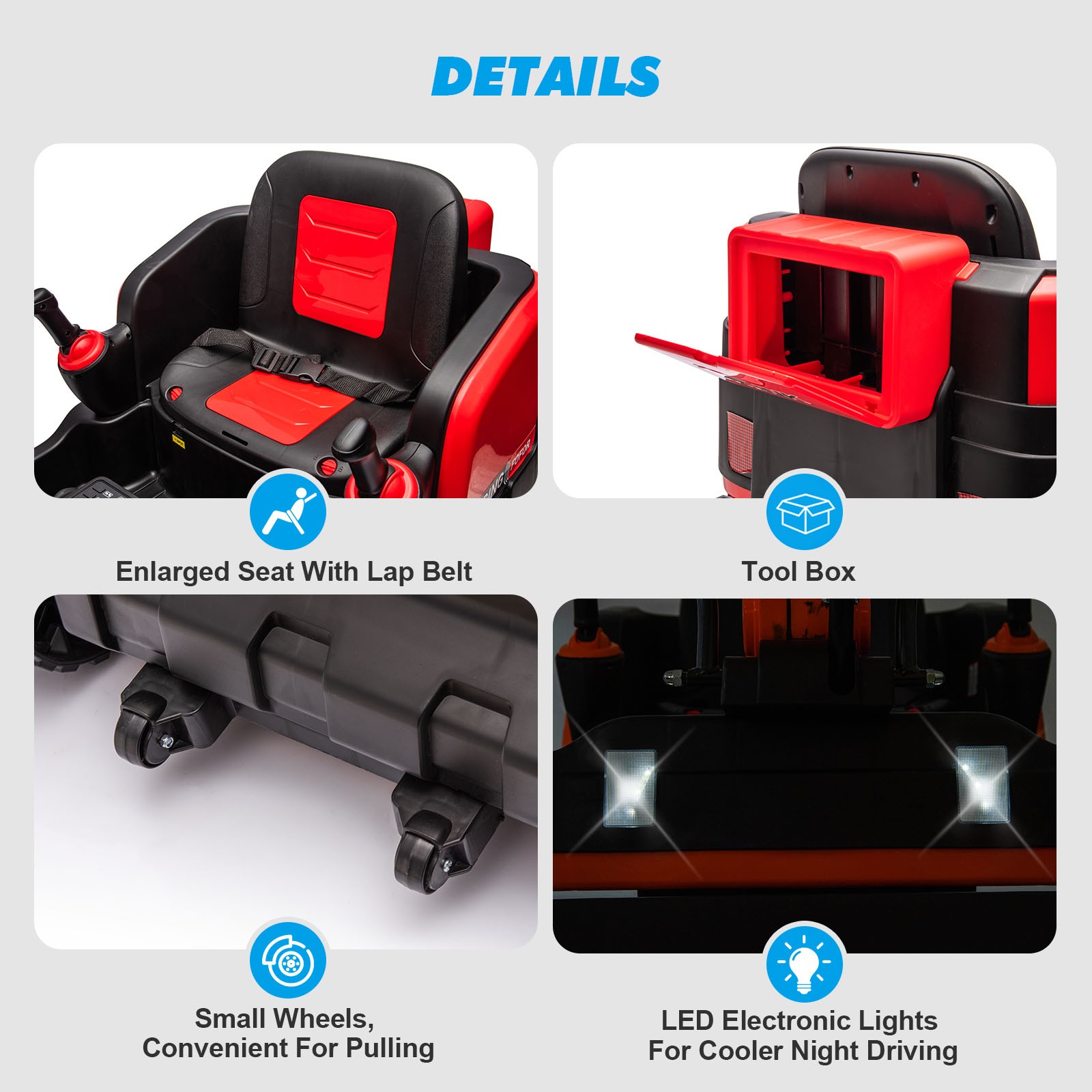 2 IN 1 360° Red 12V Battery Powered Kids Ride On Excavator Bulldozer with Remote
