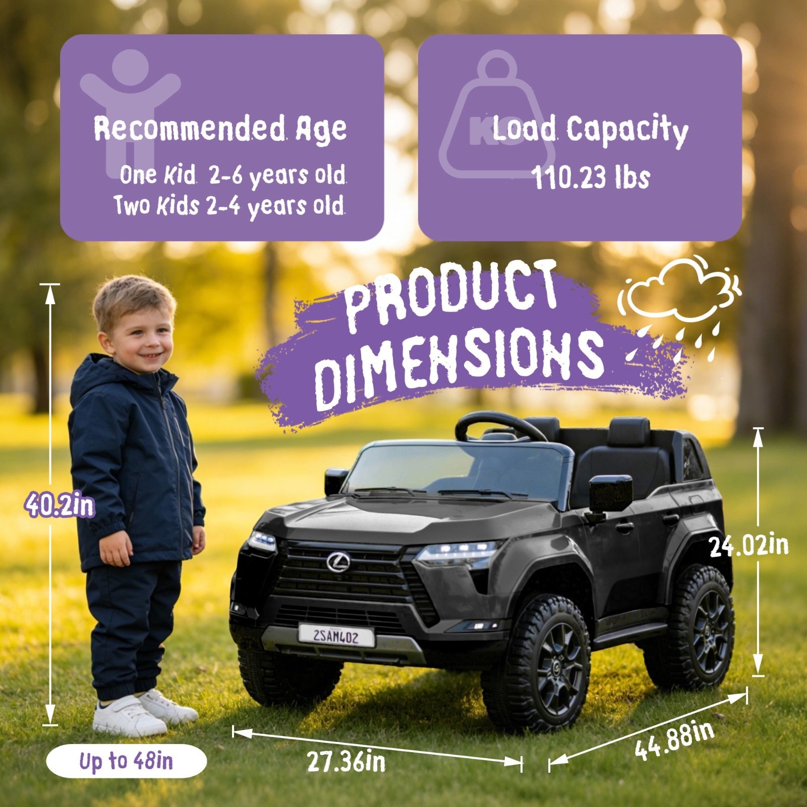 24V 2-Seaters Kids Ride On Car Lexus GX550 Electric Turck Four-wheel Suspension