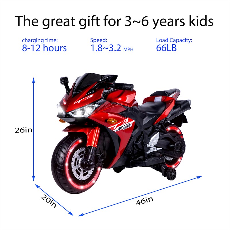 Electric Motorcycle 6/12V Kids Ride On Toy w/ Lighting Wheels for 3-8 Years Old