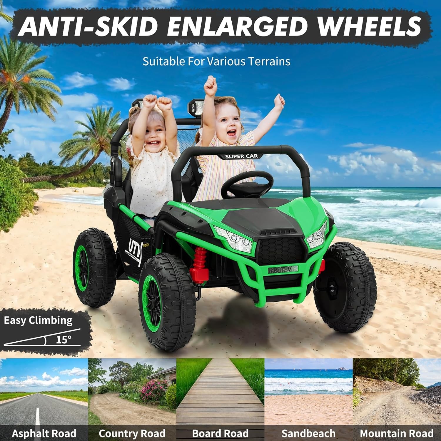 Remote-Control 24V Kids’ Off-Road Ride On Car 2-Person Electric UTV for Ages 3-8