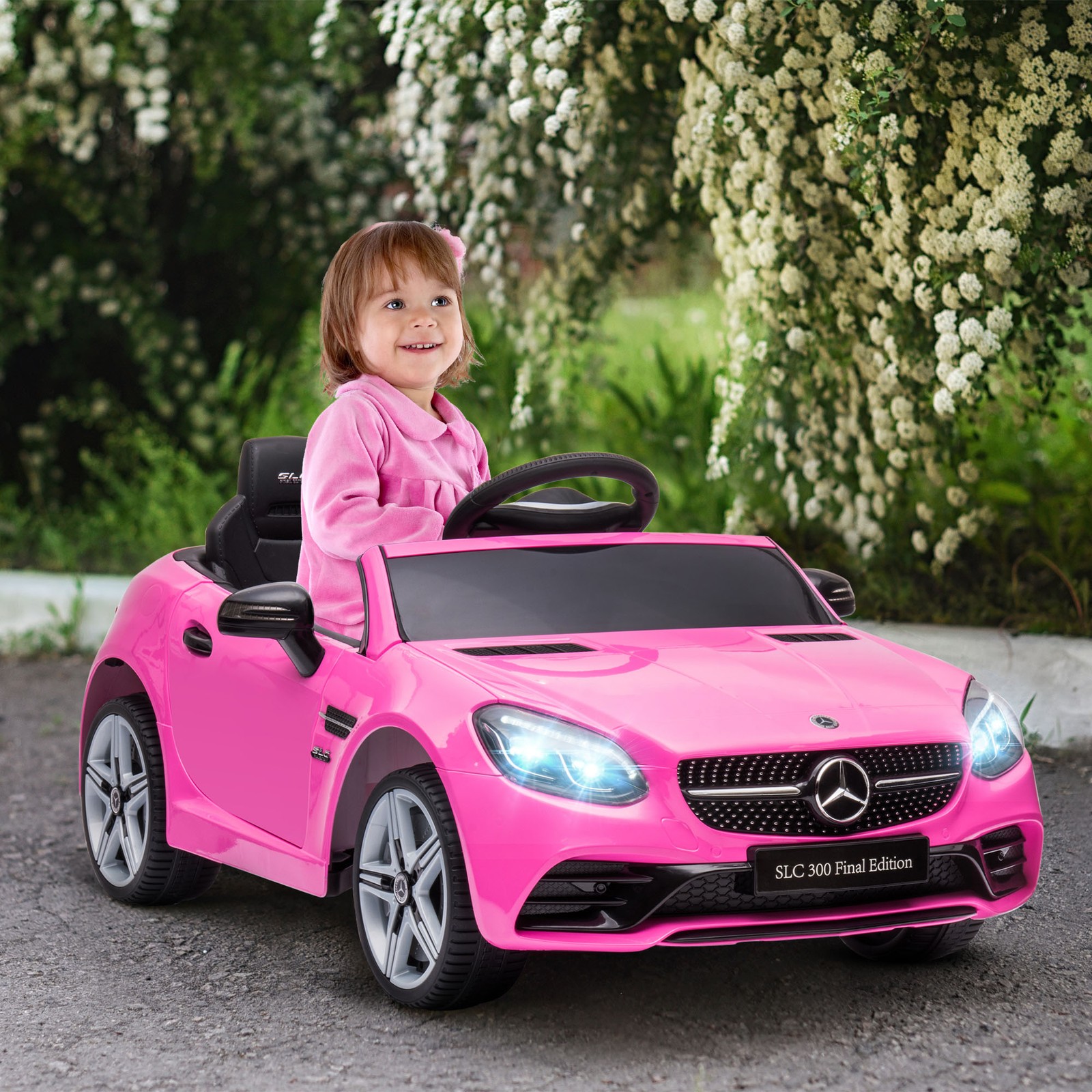 12V Electric Cars for Kids w/ Parental Remote, Two Motors, Music Lights Pink