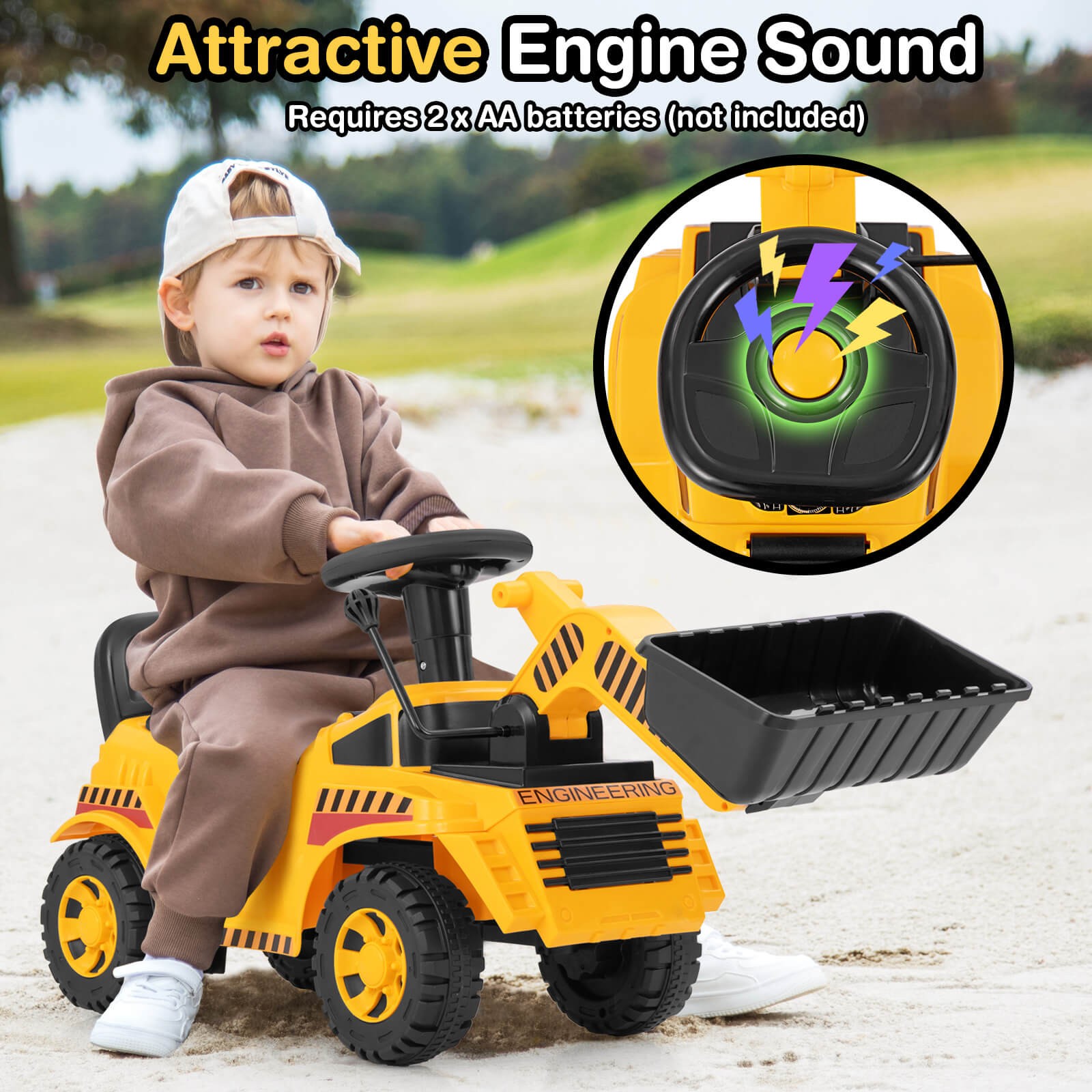 Kids Ride on Bulldozer w/Adjustable Bucket Engine Sound Excavator Digger Toy