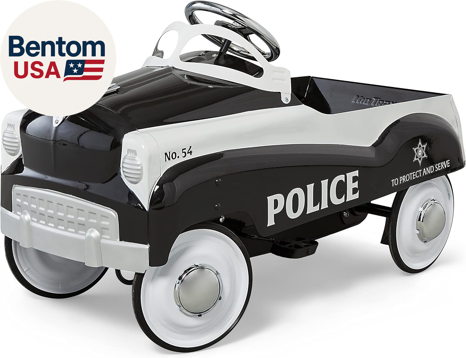 Classic Police Car Toy, Kids Police Car Ride-On, Toddler Pedal Car, Durable Stee