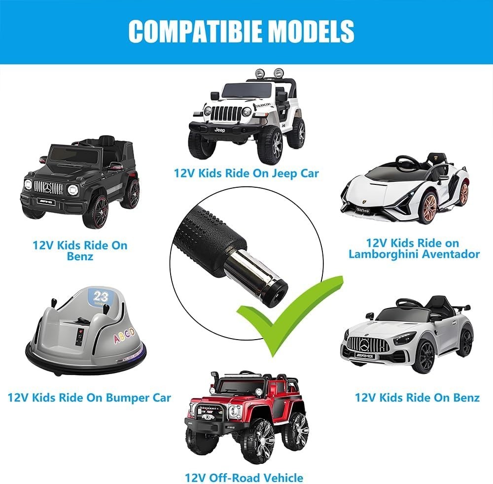 12V Battery Charger for Ride on Toys Car, Universal 12 Volt Battery Charger Clas