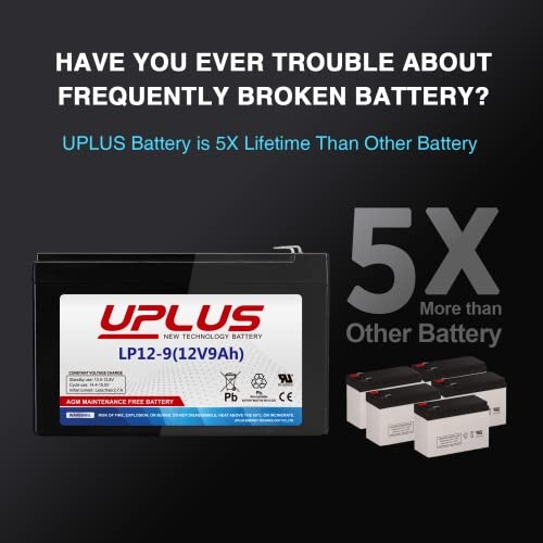 UPLUS LP12-9.0 12V 9Ah Rechargeable AGM Battery, SLA LP12-9.0 (12V 9Ah)