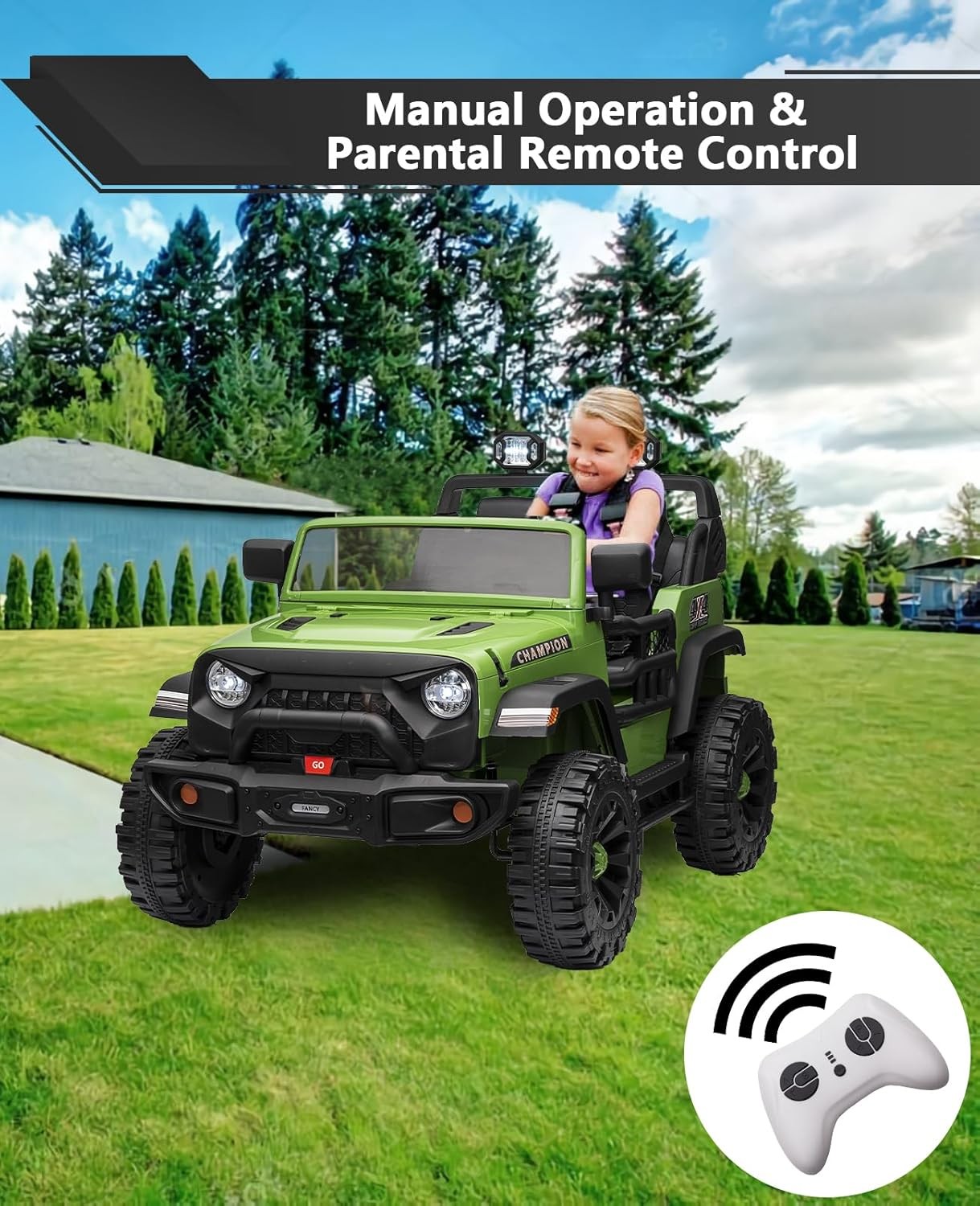 24V 2-Seater Power Wheels for Kids, Bluetooth, AUX, USB,Lights & Parental Remote