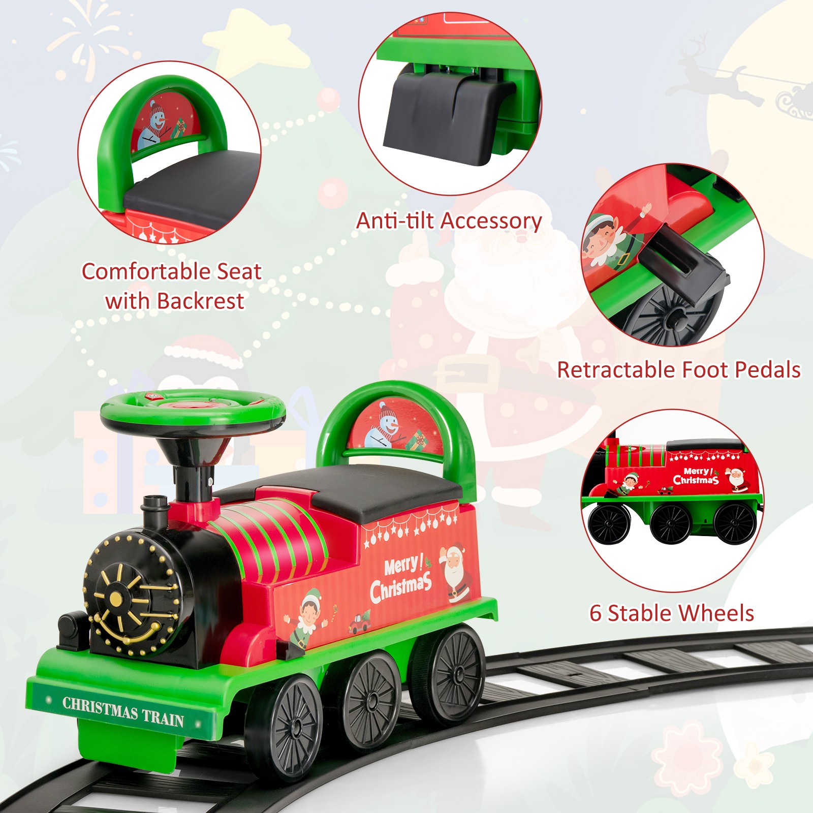 6V Electric Kids Ride On Train Motorized Train Toy w/ Track & 6 Wheels Green