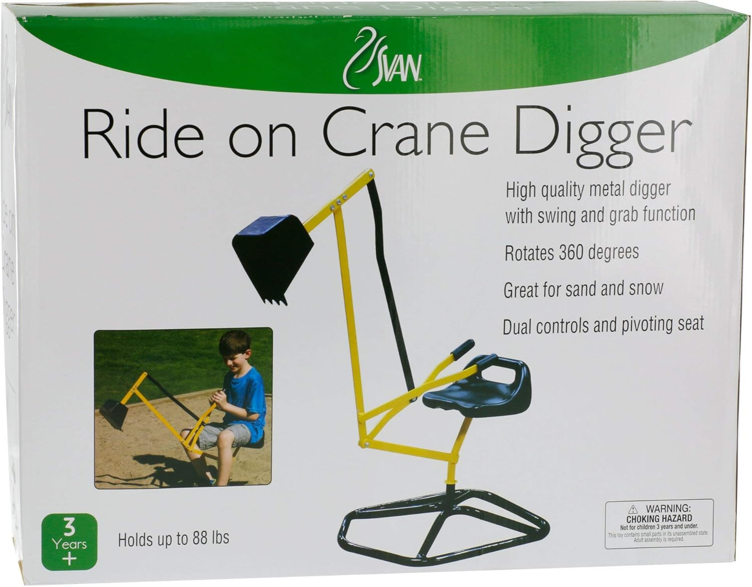 Ride on Crane Digger W Stabilizing Base- Kids Outdoor Digging Excavator Play Toy