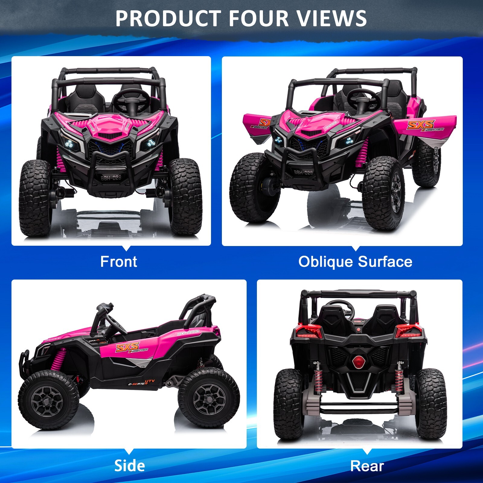 ZEOPHOL 24V Kids Ride On Car UTV Truck 4WD 2-Seater 4X200W Motor EVA Wheels Pink