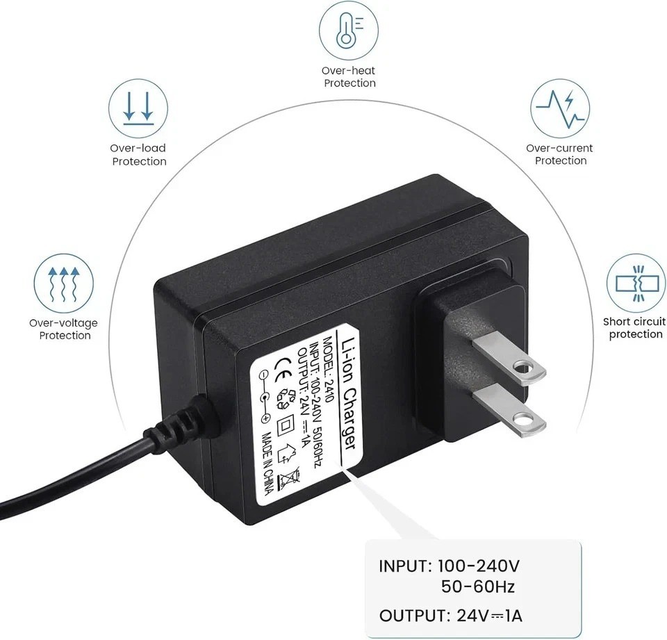 24V Battery Charger for Kids Ride On Car Toys, 24 Volt Power Adapter Black