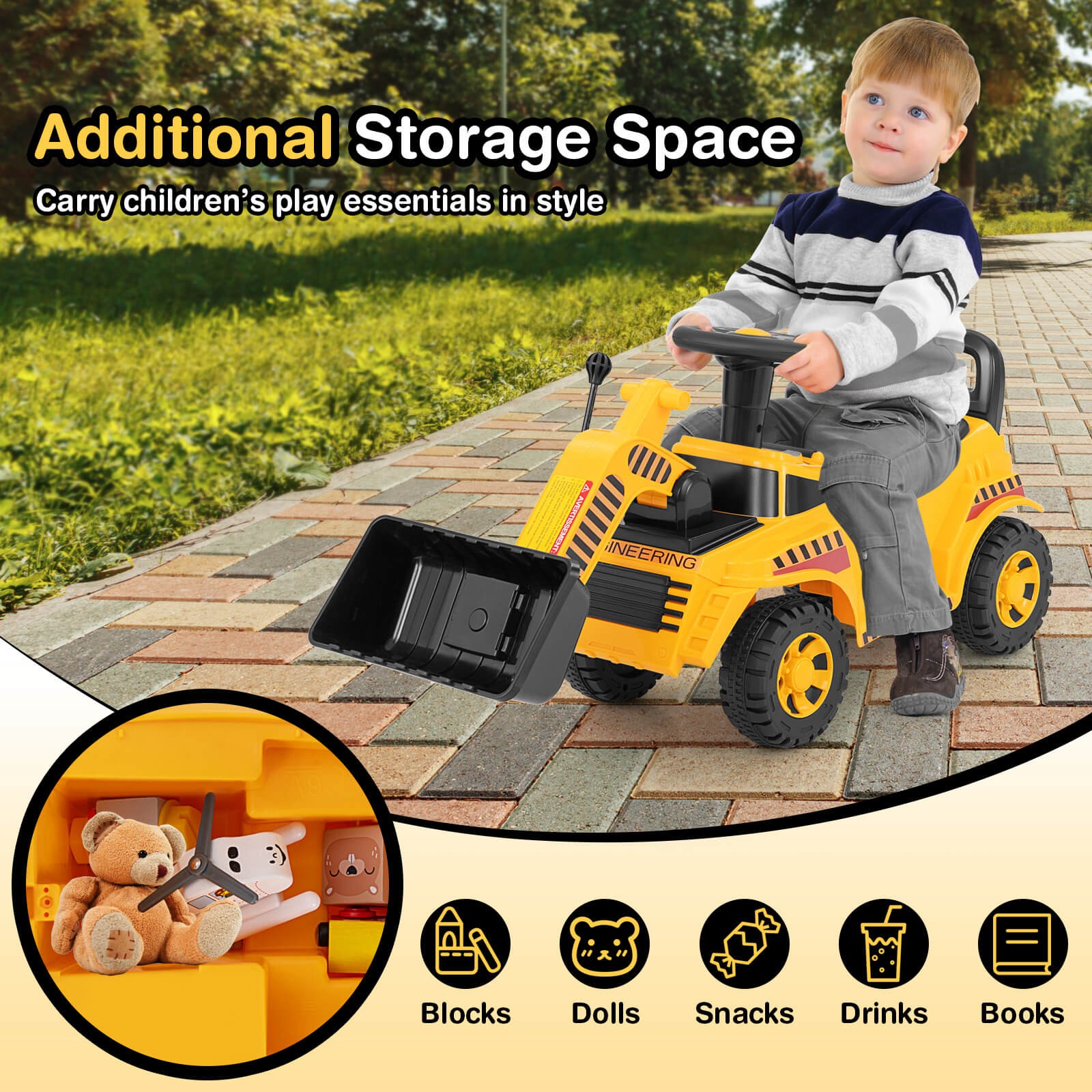 Kids Ride on Bulldozer w/Adjustable Bucket Engine Sound Excavator Digger Toy