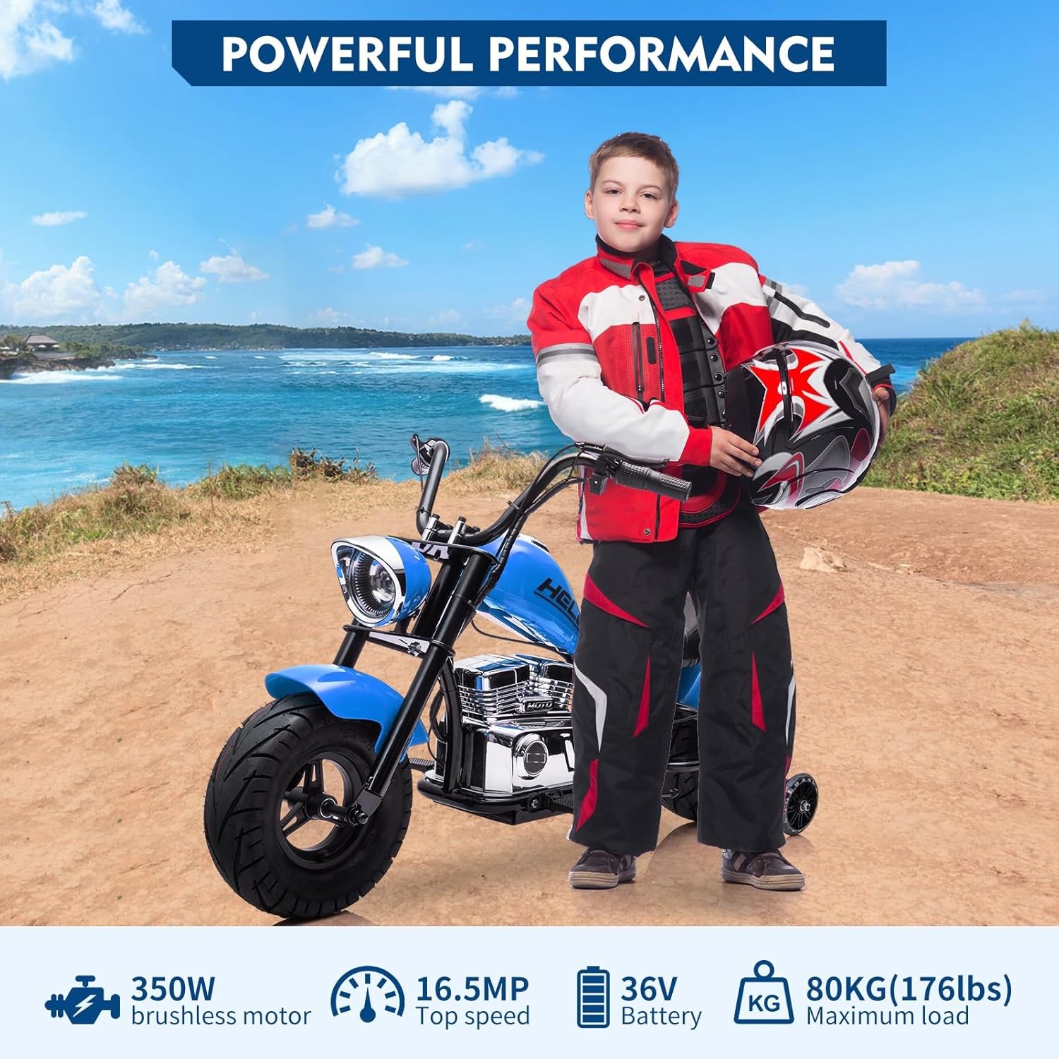 High-Speed Kids Electric Dirt Bike 16mph 350W Motor Leather Seat Training Wheels