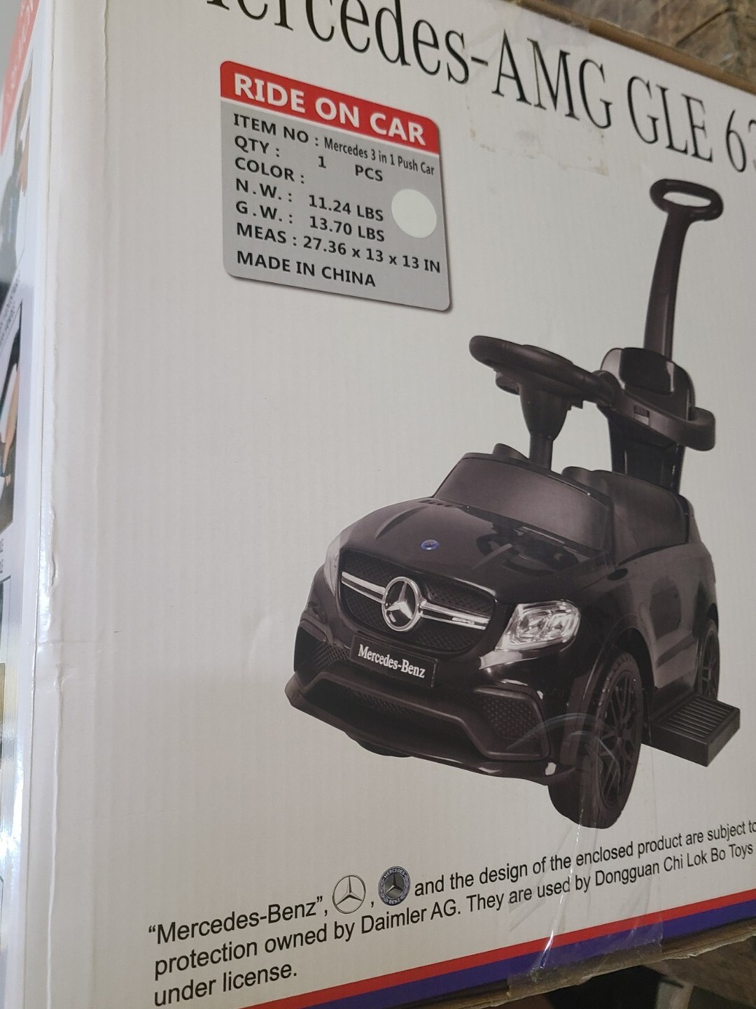 WHITE Mercedes Benz Licensed Kids Ride on Push Car 3 in 1 Riding Stroller