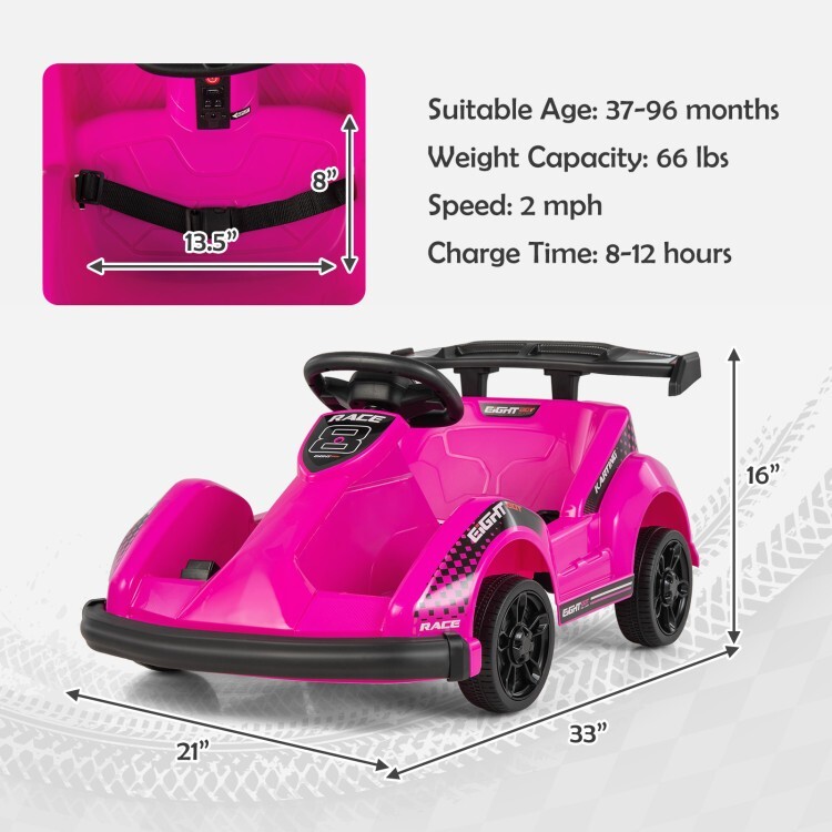 Go Kart Kids 6V Battery Powered Ride On Toy w/ Remote Control & Safety Belt Pink