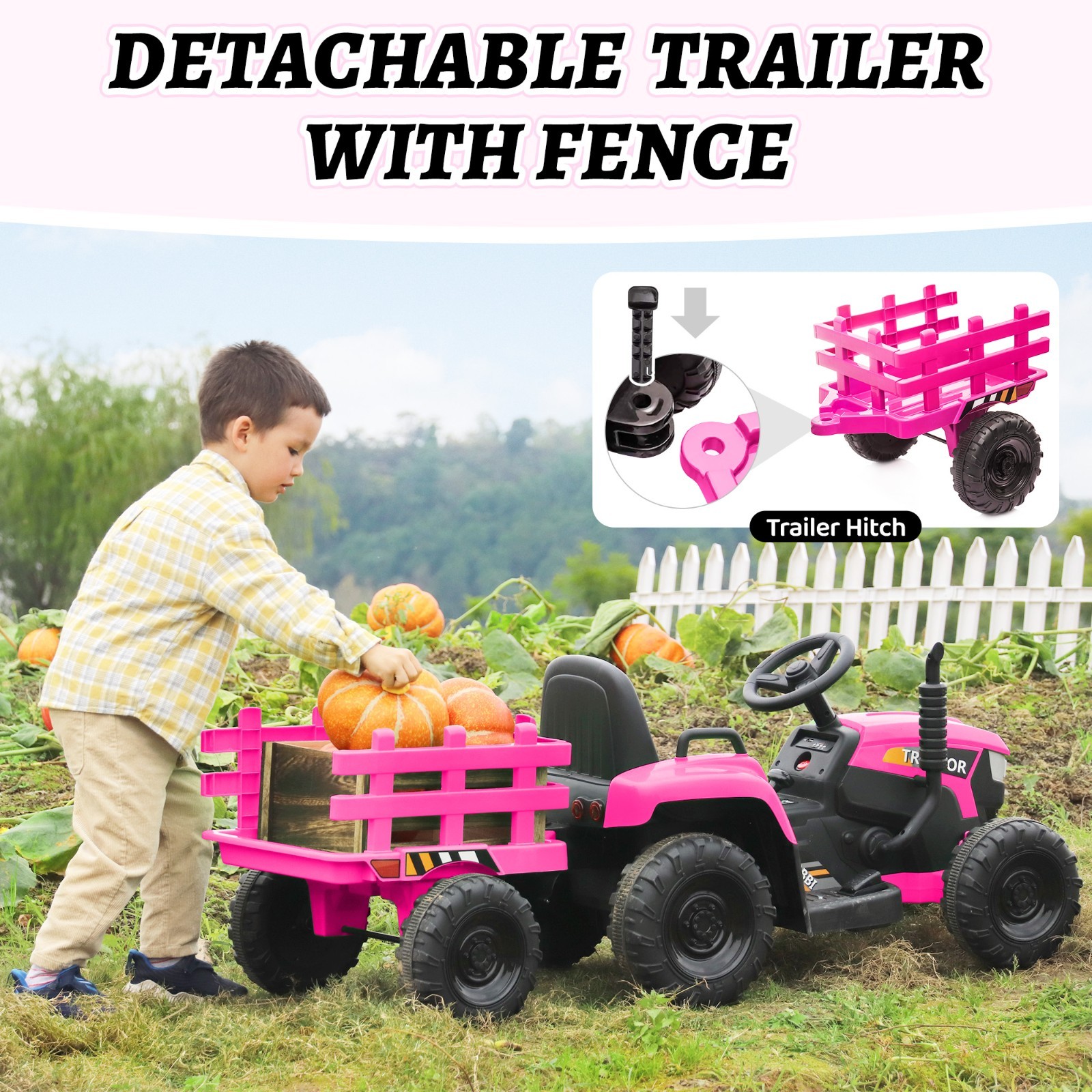 12V Kids Ride on Tractor Electric Vehicle w/Trailer 2 Motors Battery-Powered Toy