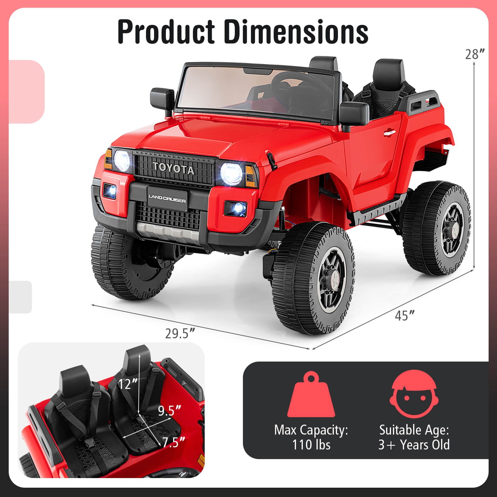 24V 2 Seater Ride on Car for Kids Licensed Toyota LC250 Ride on Truck w/Remote