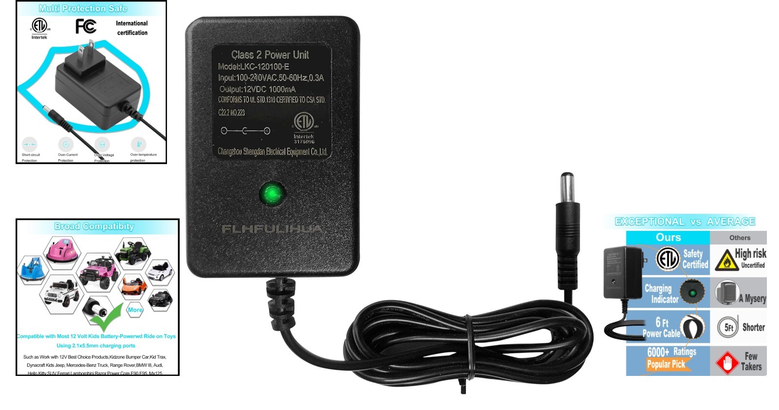 Fast Charging 12 Volt Universal Charger for Kids’ Ride-On Toys – Lightweight