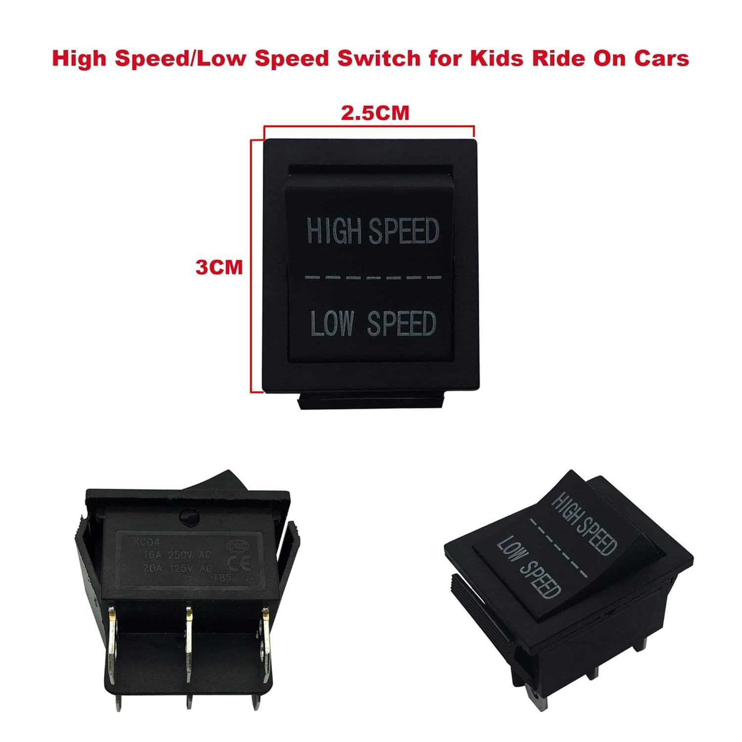 Black 2PCS High Speed Low Speed Toggle Switch for Kids Electric Car Replacement