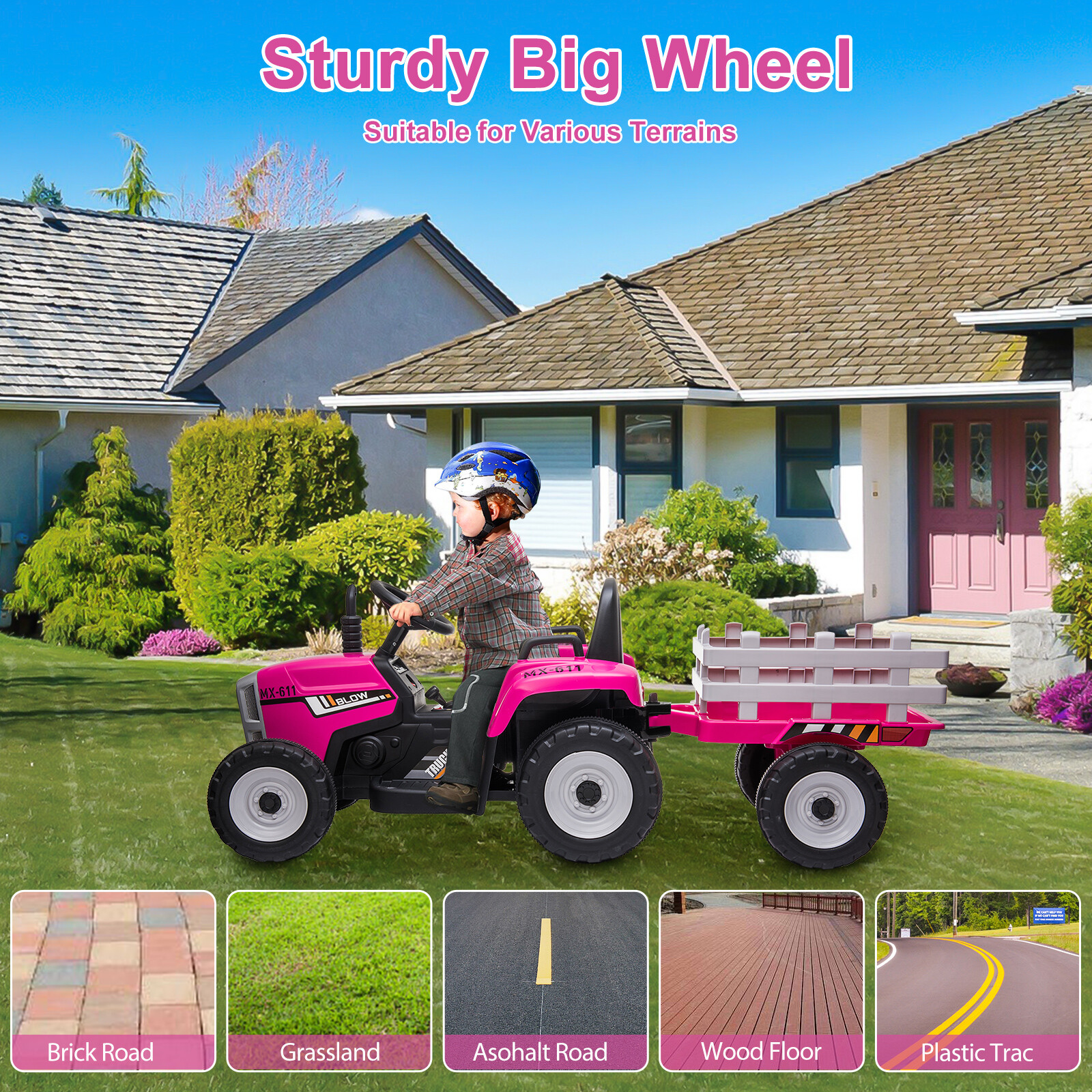 Kids Electric Ride on Tractor with Trailer 12V Battery Powered Car Toy w/ Remote