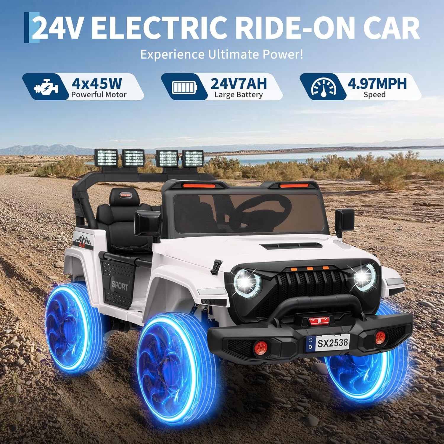 Ride On Toys 2 Seater 24V Toddler Car with Remote Control, Truck w/ 4-Wheeler