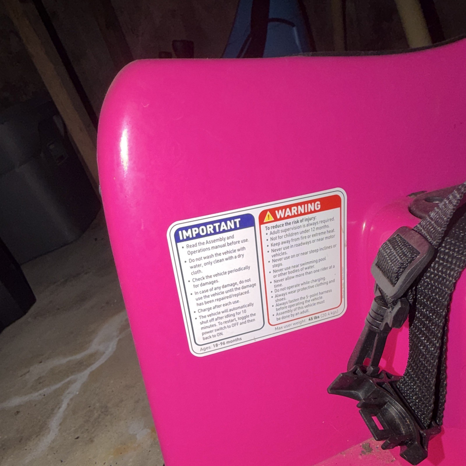 Bumper Buddy Pink Battery Operated Ride-On Bumper Car Seat Harness BB-002 2022