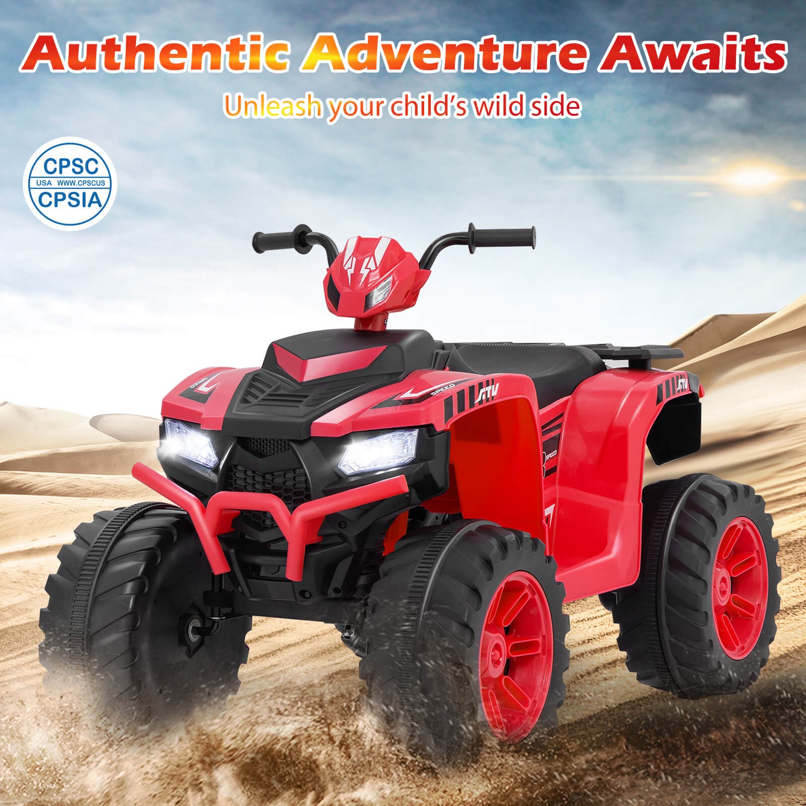 4-Wheeler Kids Ride-On Car with Wireless Connection Music Radio Treaded Tires