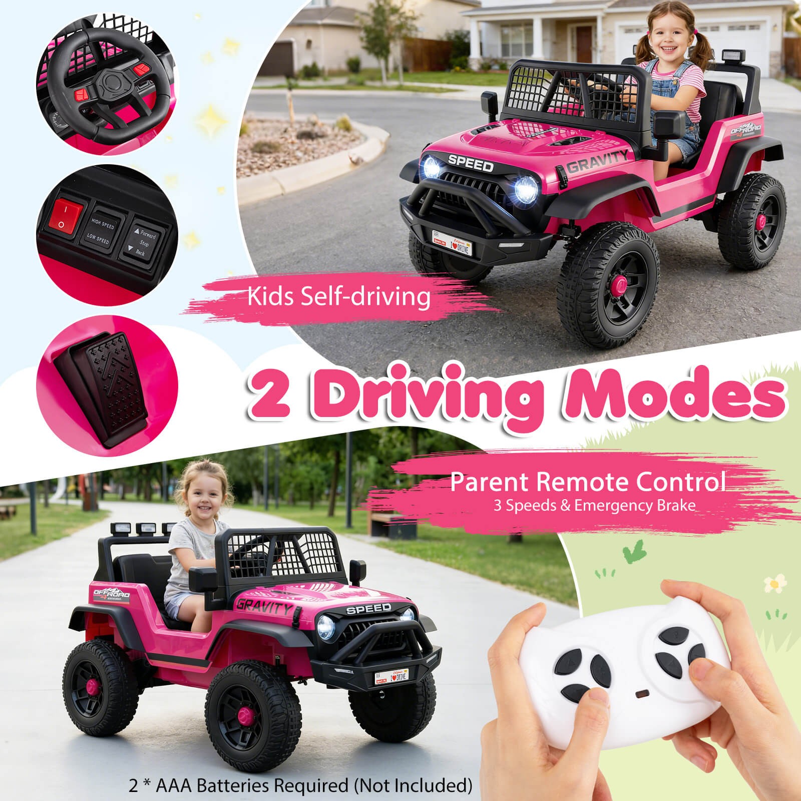 24V Ride On Car w/Remote Control Music LED Headlights Spring Suspension for Kids