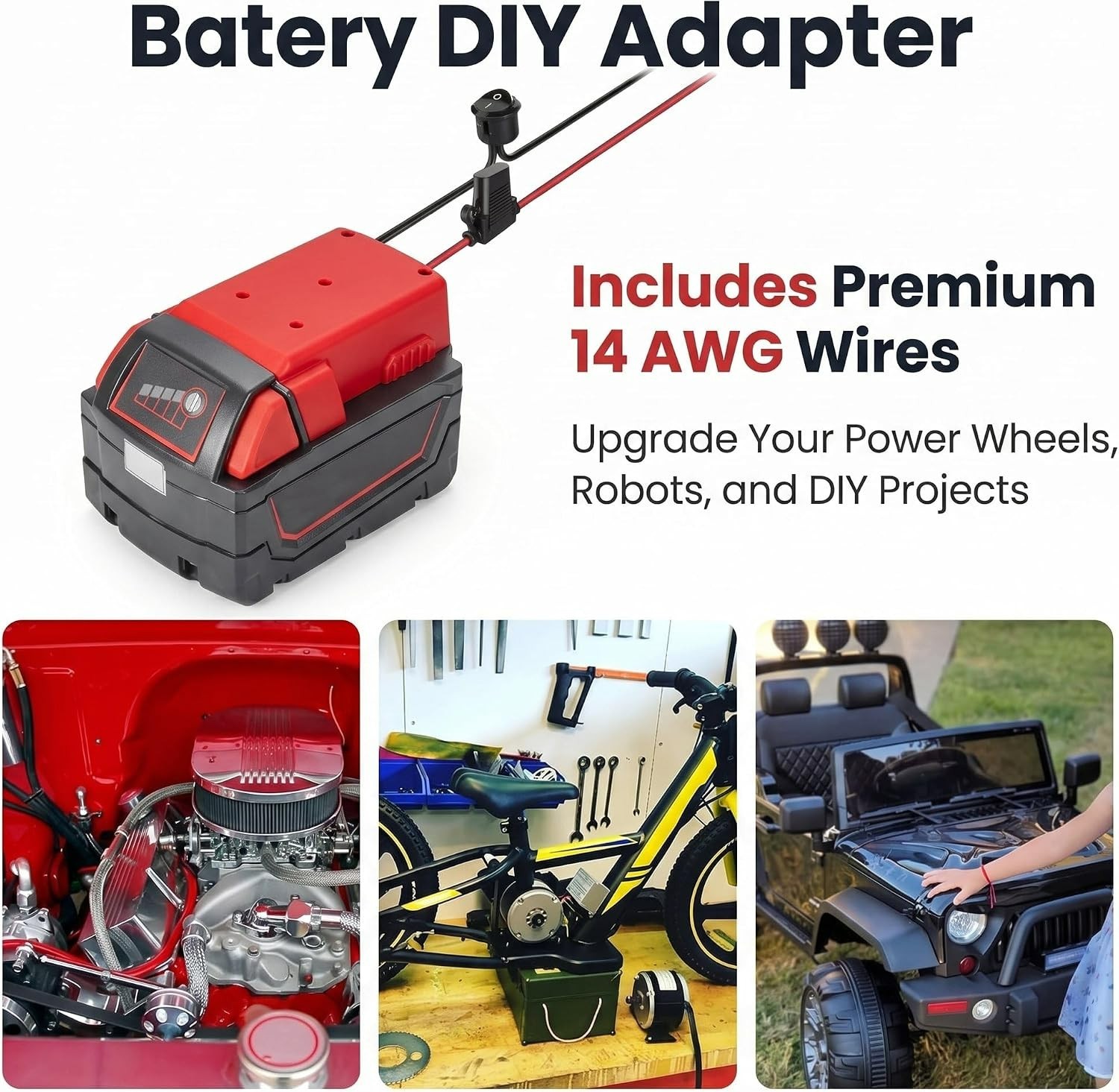 Milwaukee M18 Battery Adapter Conversion Kit with Switch & Fuse – 12AWG Wire