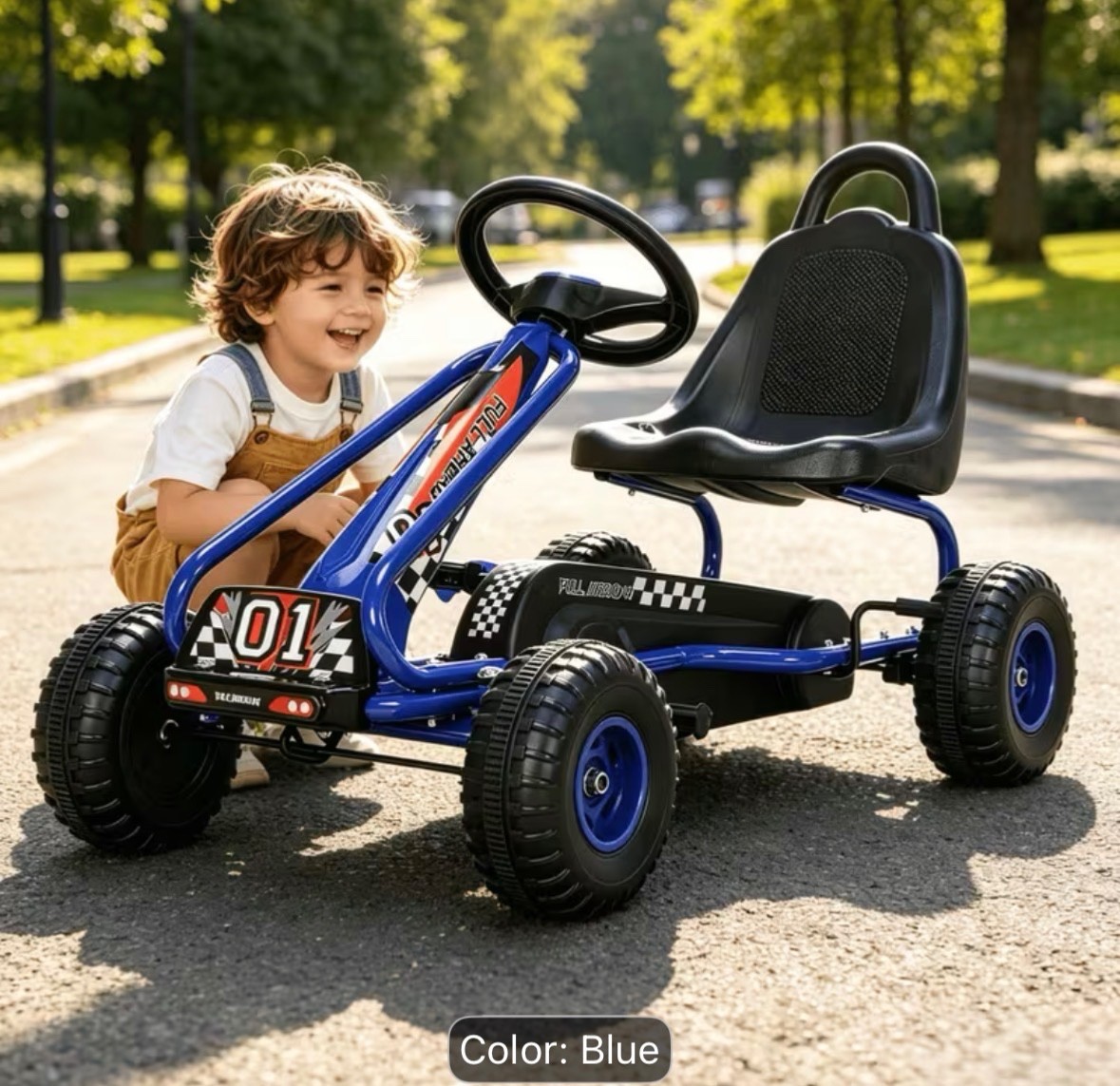 Pedal Go Kart, 4-Wheel Pedal Powered Ride On with Adjustable Seat, Handbrake