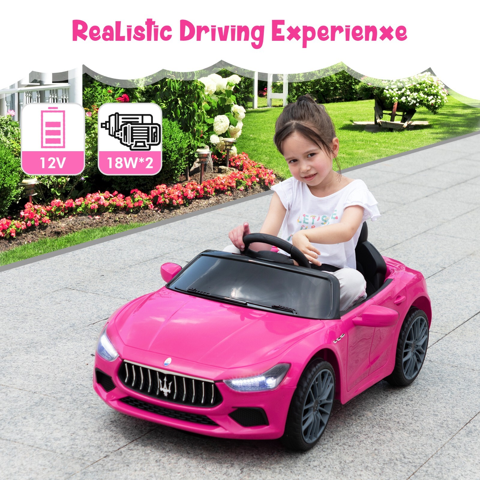 TOBBI 12V Kid Ride on Car Electric Vehicle Toy Maserati Ghibli Licensed w/Remote