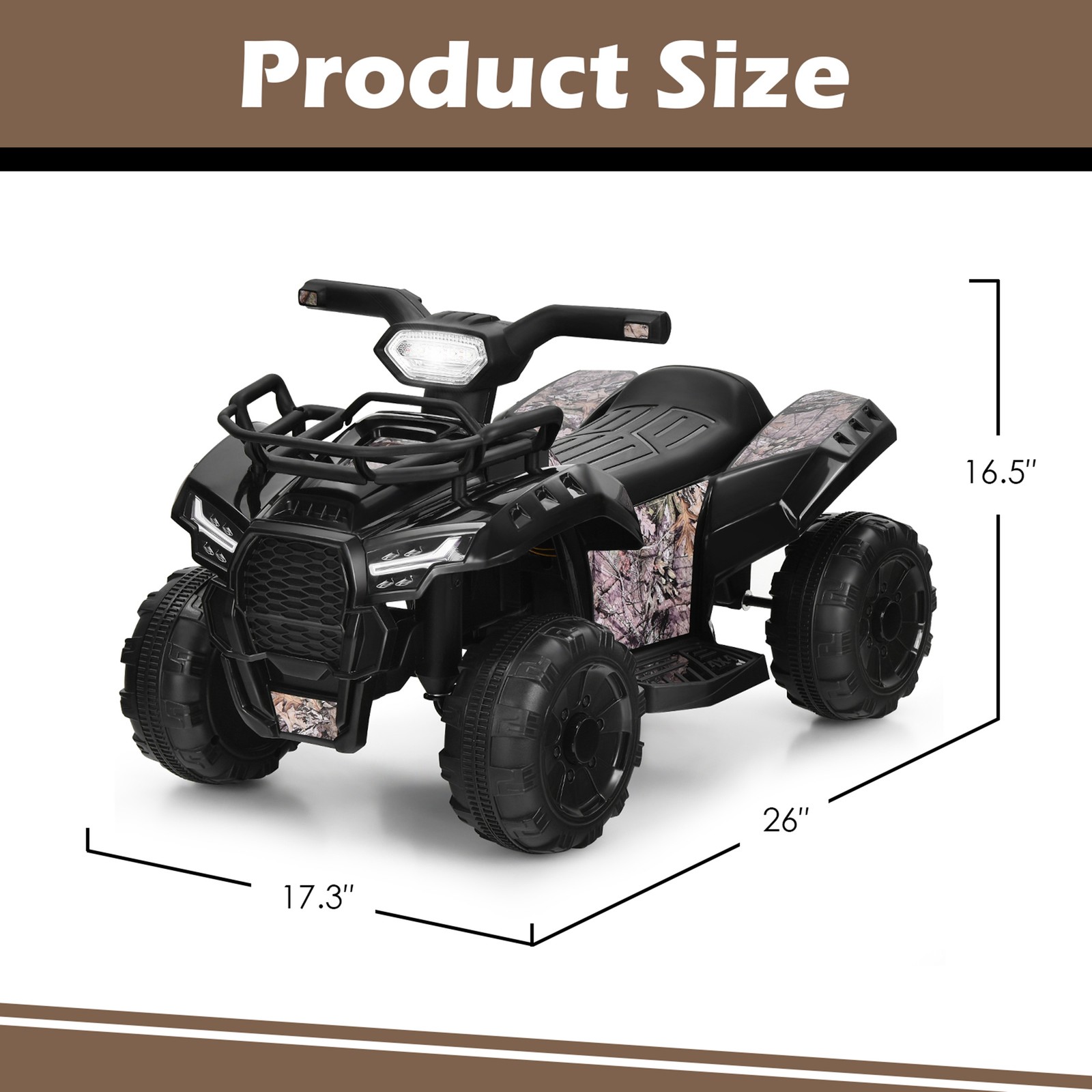 6V 4 Wheels ATV Quad Ride On Car Kids Ride-On Toy w/ Music Horn LED Light Black