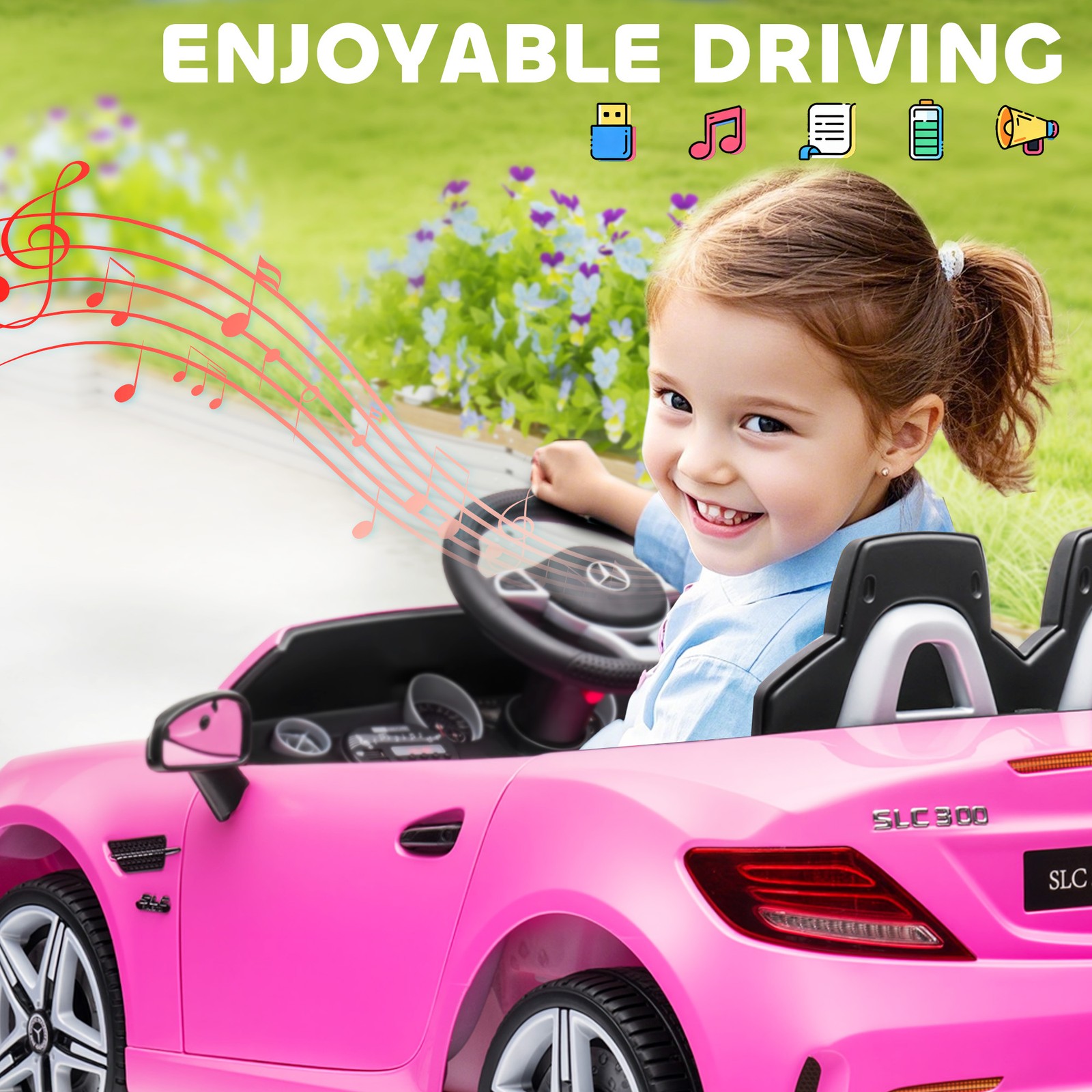 12V Electric Cars for Kids w/ Parental Remote, Two Motors, Music Lights Pink