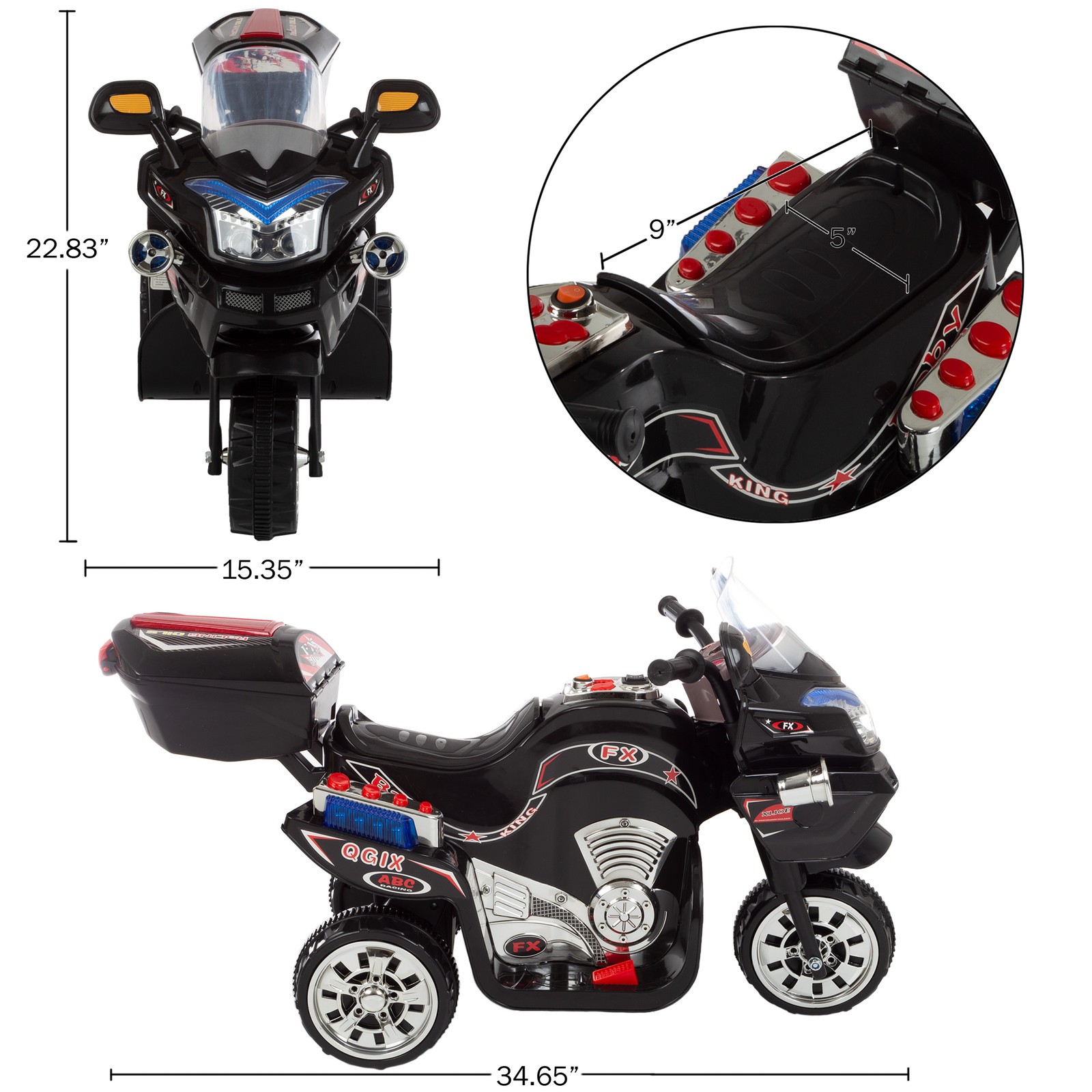 Black Ride on Motorcycle Kids Electric Motorbike Tricycle