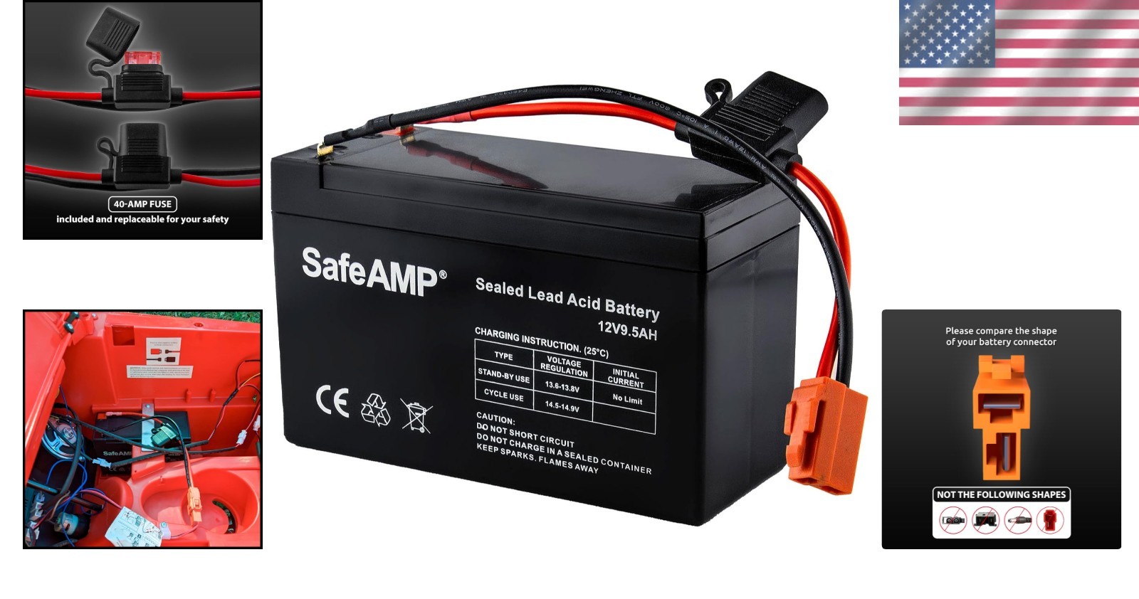 12V 9.5AH Replacement Battery for Ride-On Toys wit