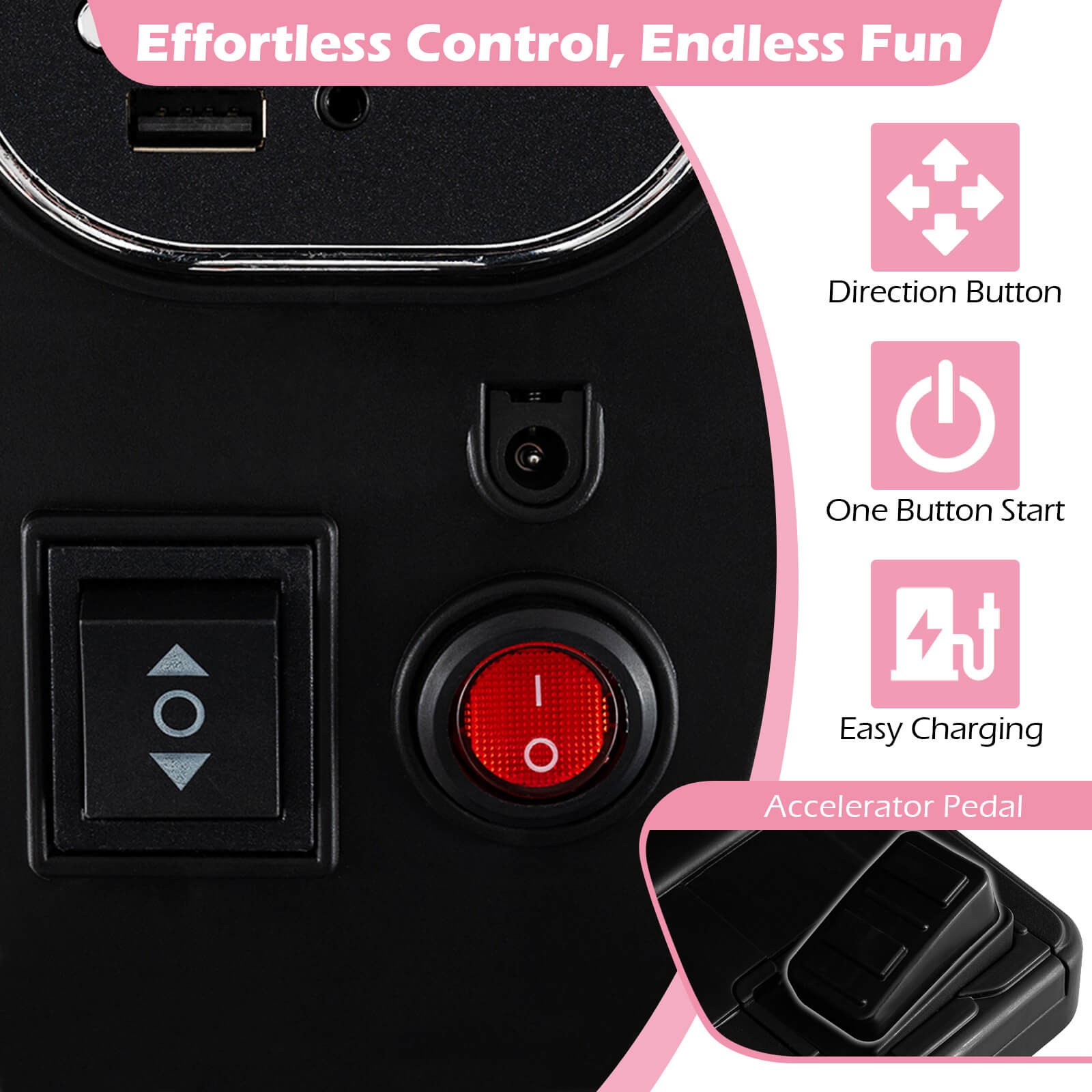 6V Kids Motorcycle w/Song,Story,LED Headlights,Accelerator Pedal & 3 Wheels,Pink