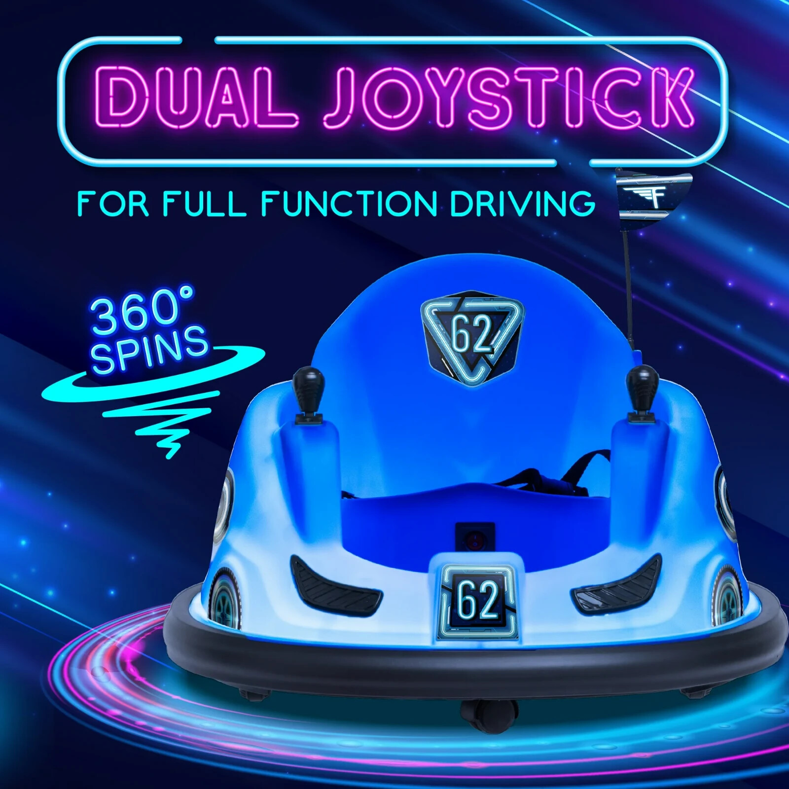 Glow 6V Battery-Powered Bumper Car Ride-On w/ 3 Light Patterns, Ages 1.5+, Blue