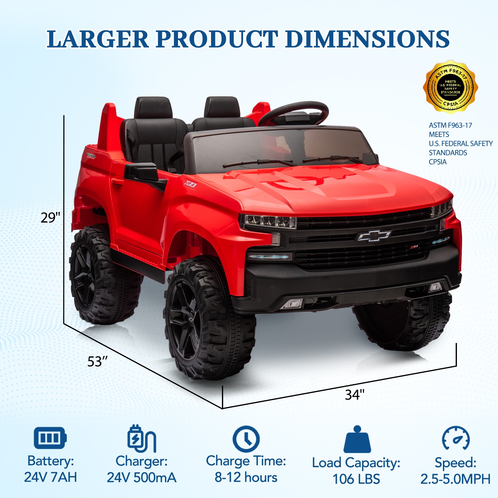 24V 9Ah 2 Seater Ride on Car Toys Licensed Chevrolet Silverado w/Remote Control