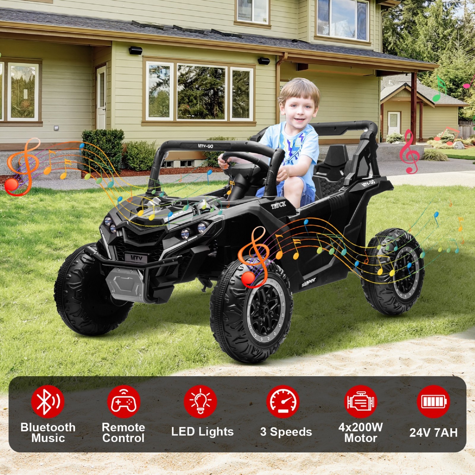 24V Kids Ride On UTV Green, 2 Seater Battery Powered Ride On Car
