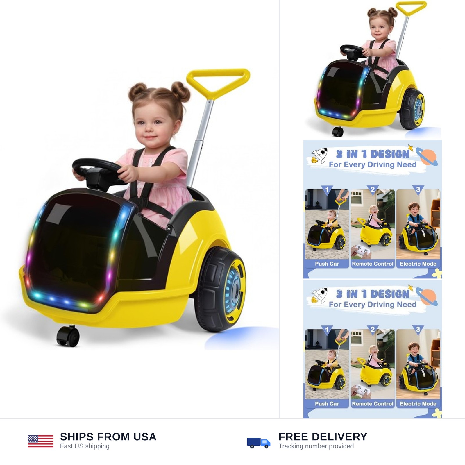 ANPABO 3-in-1 Electric Push Ride On Car, 12V Kids Ride On Toy w/Remote Contro…